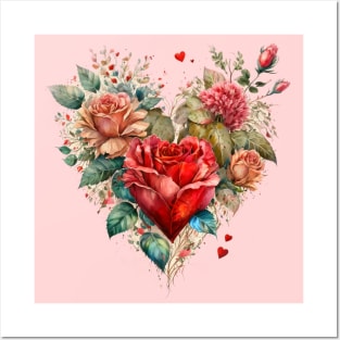 Heart Shaped Bouquet of Rose Flowers Posters and Art